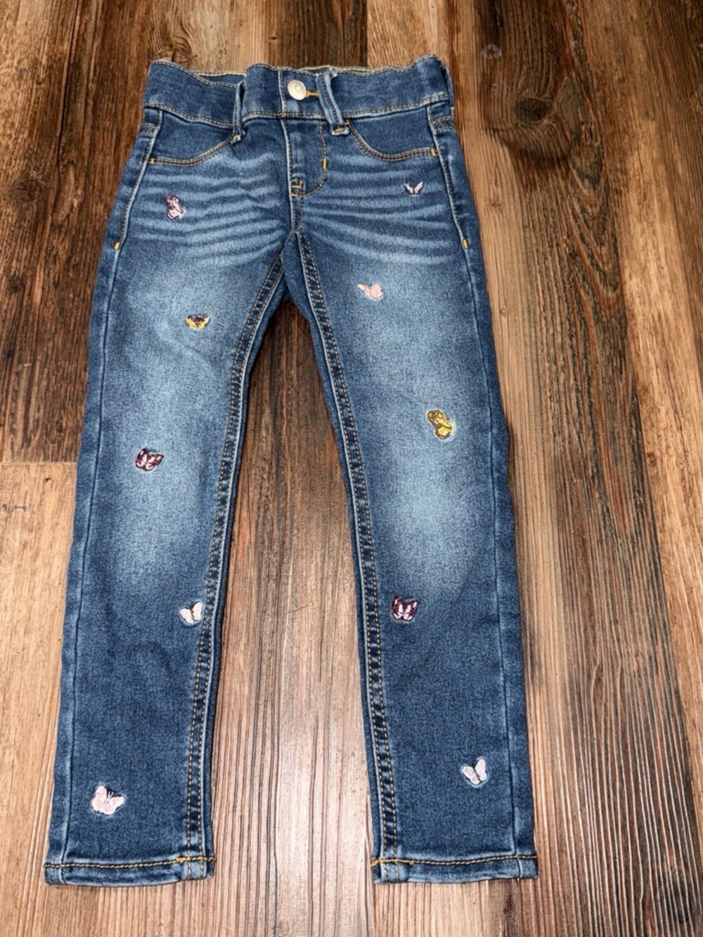 Girls' Blue Embroidered Butterfly Skinny Jeans